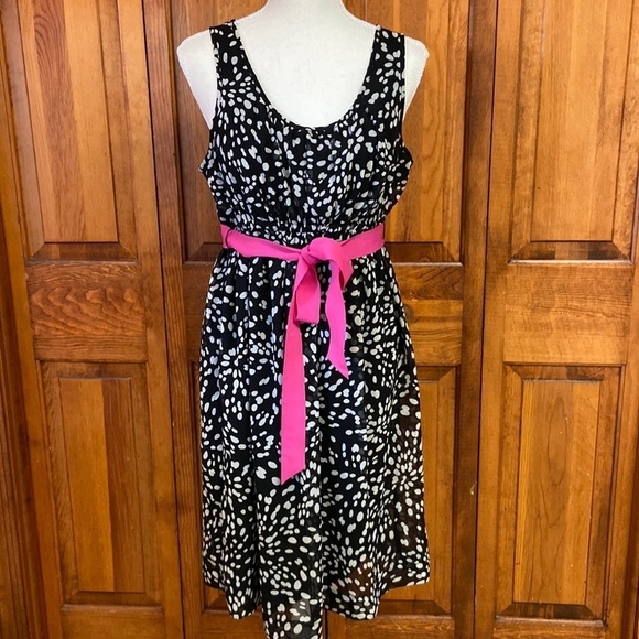 Two Hearts Maternity Dress w/Pink Ribbon Sash. Art Deco. Fully Lined Size Medium - Picture 1 of 16